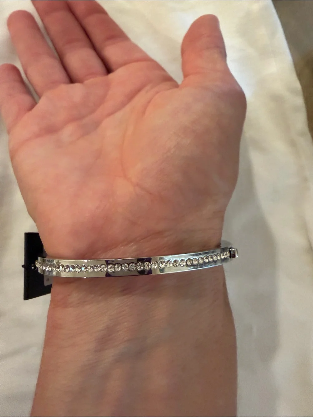 kate spade Silver-Tone Crystal Round Hinged Bangle - Picture 3 of 8